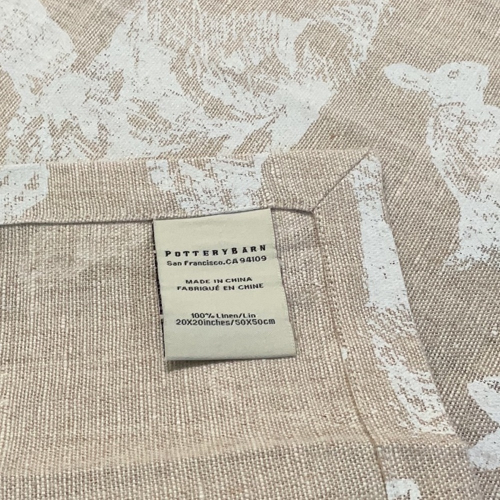 Pottery Barn Bunnies and Rabbits table runner and 10 napkins. New-never used.